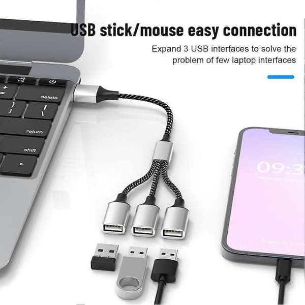 USB - 3 USB 2.0 HUB Kaksois 4-porttinen Multi Splitter -sovitin OTG PC-kannettavan Surface-lisävarusteille USB A -jatke Virta Data
