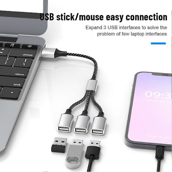 USB til 3 USB 2.0 HUB Dobbelt 4-ports Multi Splitter Adapter OTG Til PC Laptop Surface Tilbehør USB A Forlænger Strøm Data