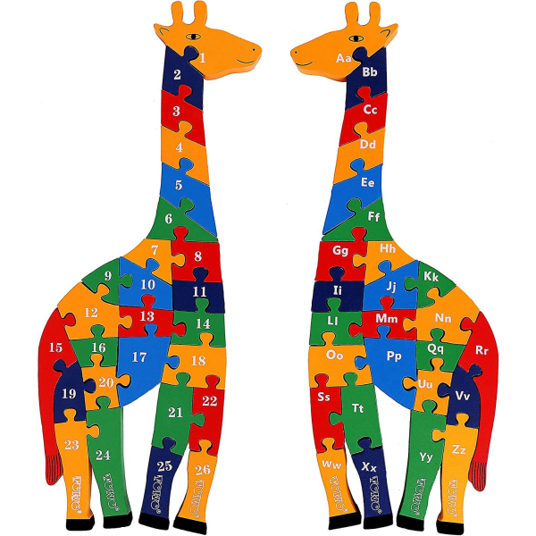 Trä giraff Alfabetblock och sifferblock Pussel 41 Cm Stor storlek 2 i 1 Abc Nummerpussel - Träbokstavsblock Pussel Nummerpussel