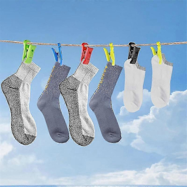60 Sock Clips for Washing Machine and Dryer, Sock Clips with Hooks, Sock Holder Washing Machine, Dir Multicolor