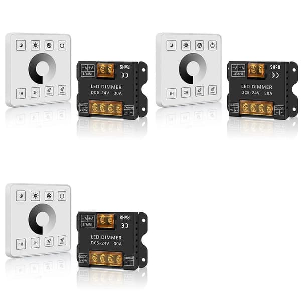3X RF Trådløs Veggmontert Berøringspanel Dimmerkontroll for DC5-24V 30A Ensfarget LED Strip Belysning