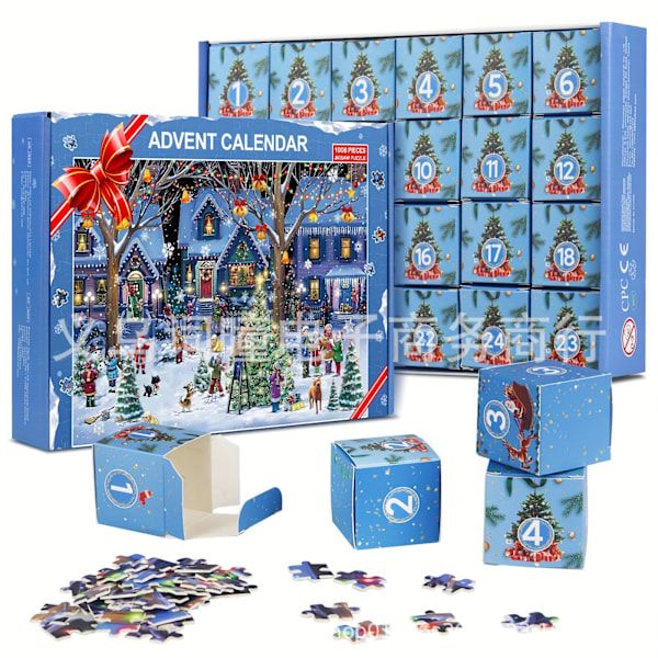 Julklappspussel med 1008 bitar, populärt julpussel, pussel-adventskalender, blindlåda