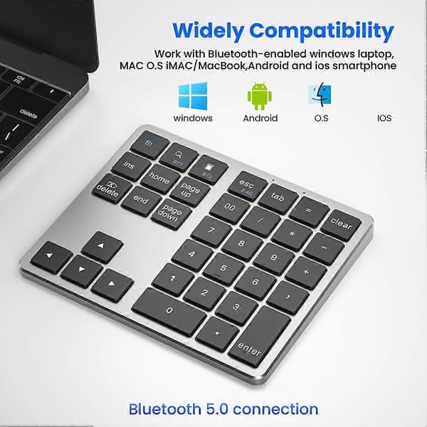 2.4G Bluetooth-nummerplatta Ultratunn trådlös numerisk knappsats USB-uppladdningsbar numerisk knappsats för IOS Android Window Black
