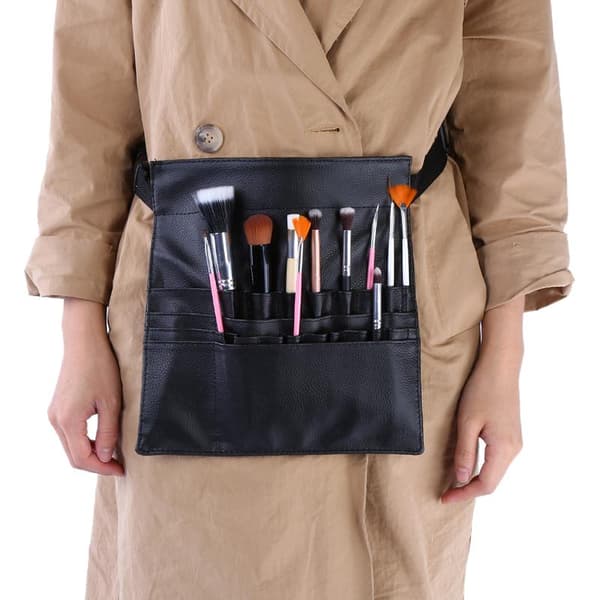 Professionel Sort PU Kosmetisk Makeupbørsteholder Organizer Taljetaske Etui