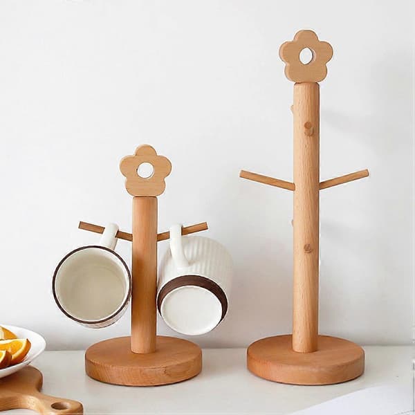 Mugghängare i bokträ, mugghållare för köket, elegant rektangulär display 36,5x13x13 cm, 1-pack