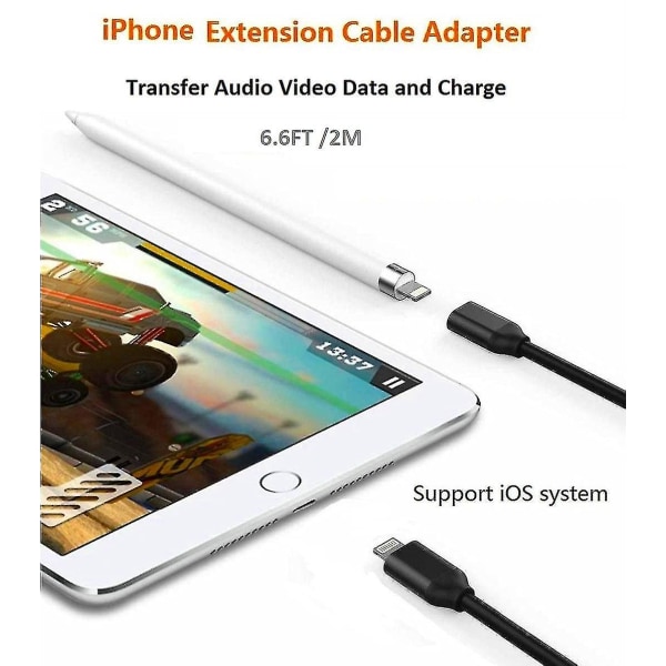 Lightning Cable Extension 6ft Kompatibel Iphone Ipad, Apple Mfi Certificeret Iphone forlængerledning Hun Til Han Stik Pass Lyd Video Musik Transf