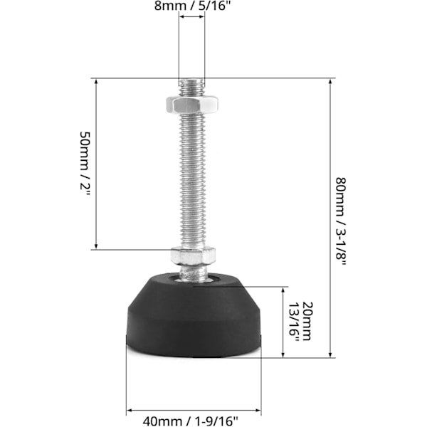 4-pakks justerbare føtter, møbelutjevningsføtter, for møbler, stolbeinfotbeskyttere, M8×50mm