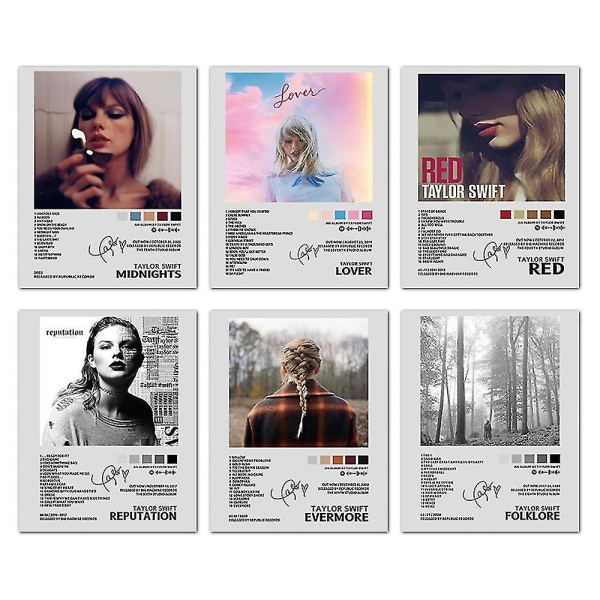 6-pack Taylor Swift albumaffischer Folkälskare Red Midnight Rykte Tidlösa utskrifter Albumomslag Väggdekoration Cover till Swift-fans