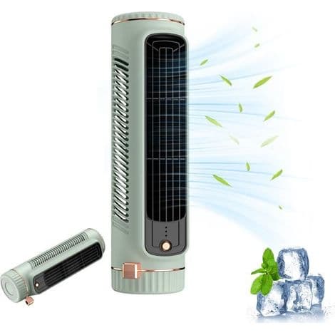 Stille tårnventilator, luftkøler, klimaanlæg, tårnventilator, 3 hastigheder, USB genopladelig, grøn