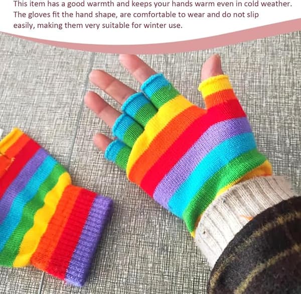 Farverige fingerløse handsker (2 par), varme vinterstrikhandsker, handsker med unikke designs, bløde og strækbare handsker.