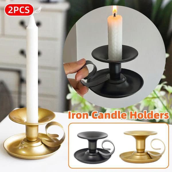 2 Pcs European Iron Candle Holders for Romantic Dinner Decorative Lighting Black