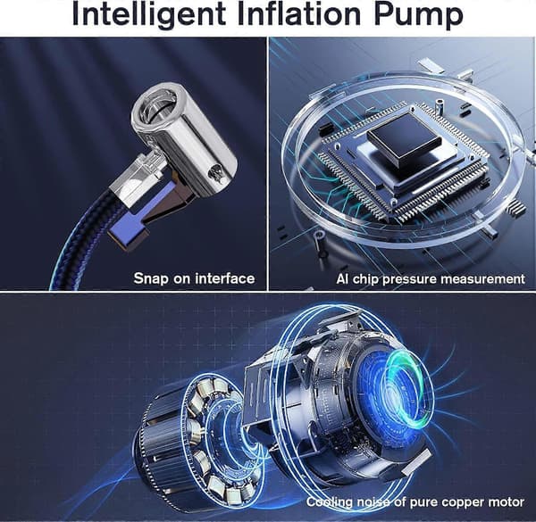 Digital däckpump, bärbar luftkompressor bil däckpump med 3 munstycksadaptrar och LED-ljus