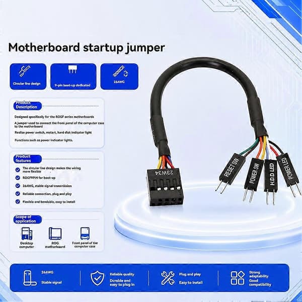 Bundkort Nulstil Strøm SW Switch Jumper Kabel til ASUS ROG Front F_PANEL Tilslutningskabel Switch Opstartskabel Noir