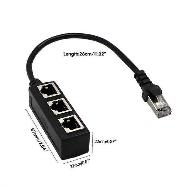 RJ45 Ethernet Splitter 1 han til 3 hun LAN-adapter kompatibel med Cat5, Cat5e, Cat6 og Cat7 LAN plug