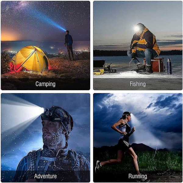 Oppladbar hodelykt, 3 moduser hvit og rød LED jaktlykt, 5000 lumen taktisk hodelykt rødt lys hodelykt for løping, camping