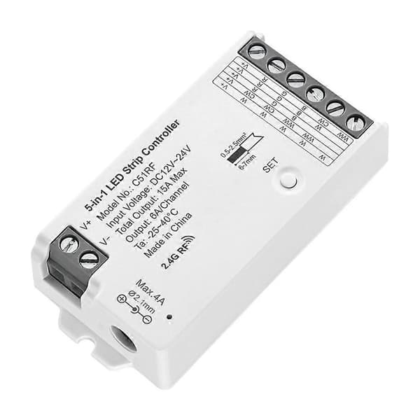 5-i-1 LED Strip Controller C51RF LED Strip Dæmp Lysstyrke RGB RGBW RGBCC Mobil APP Smart Controller Stemmestyring White