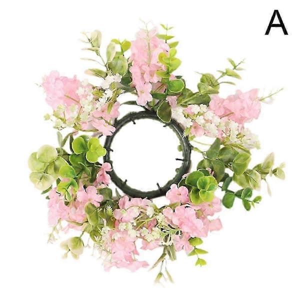 Blomsterlysring for lysestake Kunstig blomsterlyskrans 25-26 Pink 1pcs