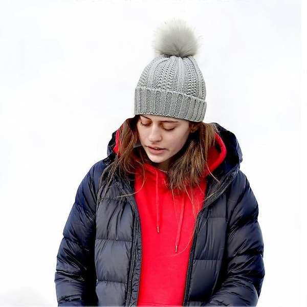 Dam Vinter Stickad Mössa Mjuk Andningsbar Elastisk Stickad Mössa för Shopping Dejting 7 Light Gray