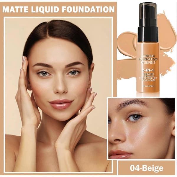 Concealer Full Coverage Foundation för Mogen Hud, Oljekontroll Matt 2 i 1 Concealer Flytande Foundation Smink Vattentät Bas Color 04
