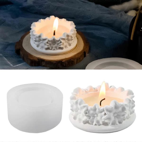 3D Blomsterpregede Silikon Lysestakeformer for Epoxyharpiks, Lysestake, Telysholder, Gipsdekorasjon L