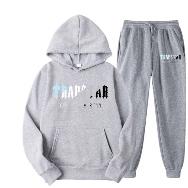 Trap star sportsgenser for menn, hettegenser og lange bukser med bokstavtrykk Light grey M