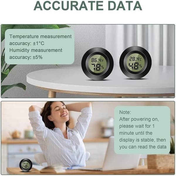 Termometer - Digital termometer - Mini digital indendørs termometer - LCD digital hygrometer - Temperatur- og fugtighedsmåler til hjemmet - Sort - 2 stk