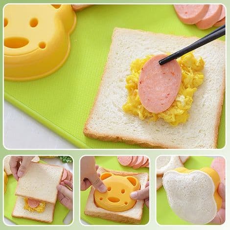 Sæt med 2 søde bjørne-sandwichudstikkere til børn. Bærbar brødform, ideel til morgenmad