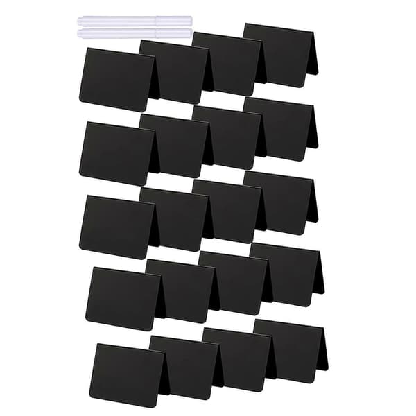 40 Stykker Mini Tavleskilte A-formede Tavleborde Buffetmærker PVC Sletbare Tavler med Hvide Kridtmarkører Black