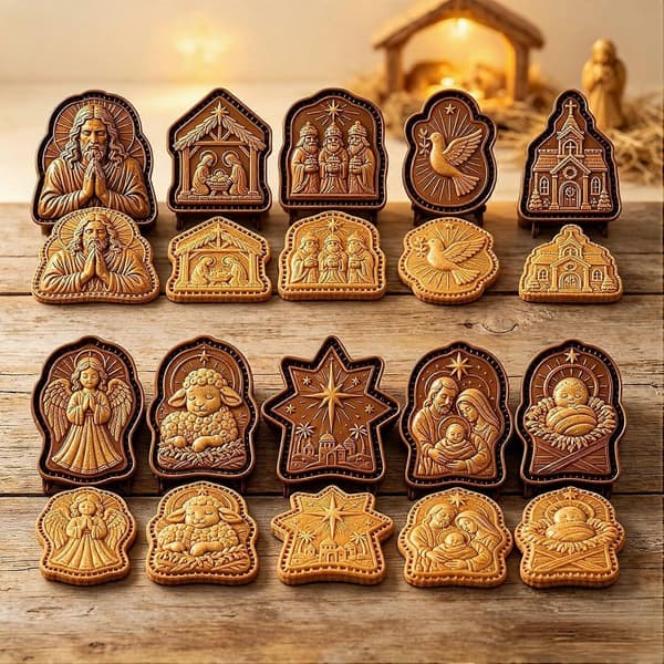 Tro-inspirert sett med minipaiformer til jul, søtt tegneseriedesign, lag håndlagde festlige desserter med håp og glede D
