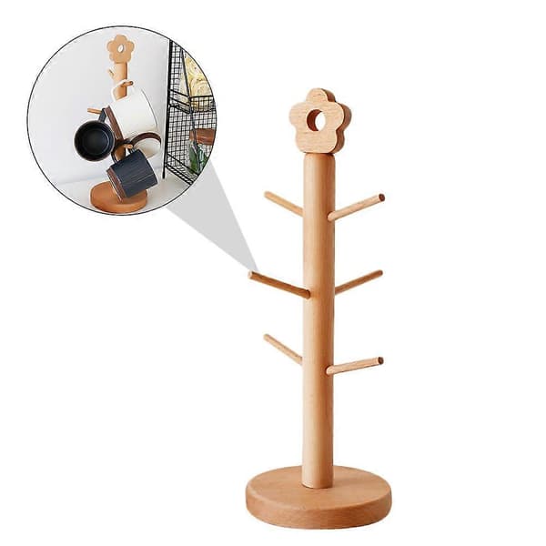 Mugghängare i bokträ, mugghållare för köket, elegant rektangulär display 36,5x13x13 cm, 1-pack