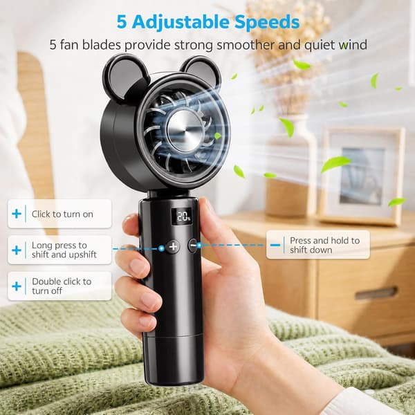 Mini bærbar ventilator, lille USB genopladelig ventilator (sort)