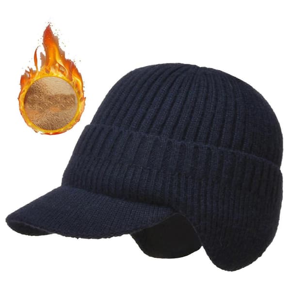 Elastisk Varm Ørebeskyttelse Strikket Hue Vinter Udendørs Ørebeskyttelse Strikket Hue Navy with Plush