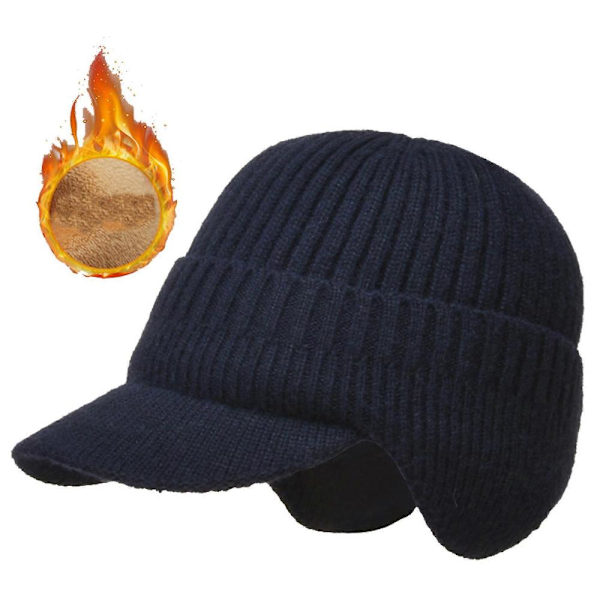 Elastiskt Varmt Öronskydd Stickad Mössa Vinter Utomhus Öronskydd Stickad Mössa Navy with Plush