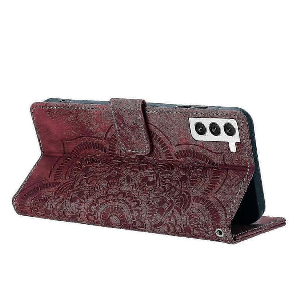 Mandala Emed Retro Frostat Läderfodral för Telefon Red For Samsung Galaxy S21 FE 5G