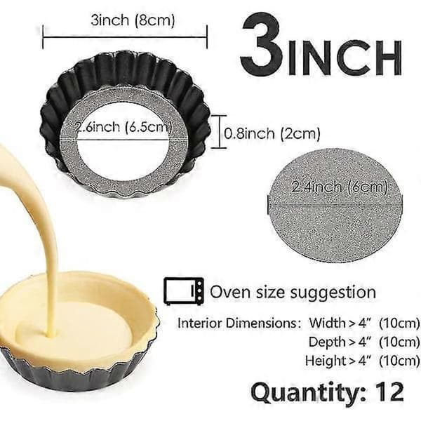 12 stk 3\" Eggeterteformer med avtakbar bunn, Bakeformer