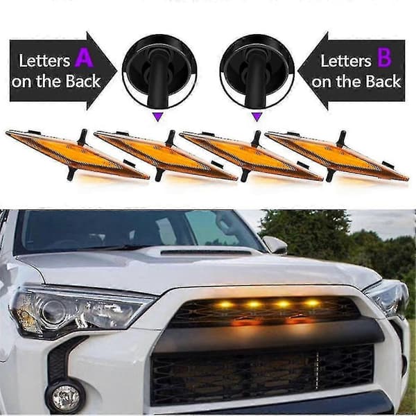 4 stk. ravfarvede LED-frontgrilllys kompatible med 14-19 Toyota 4runner Trd Pro