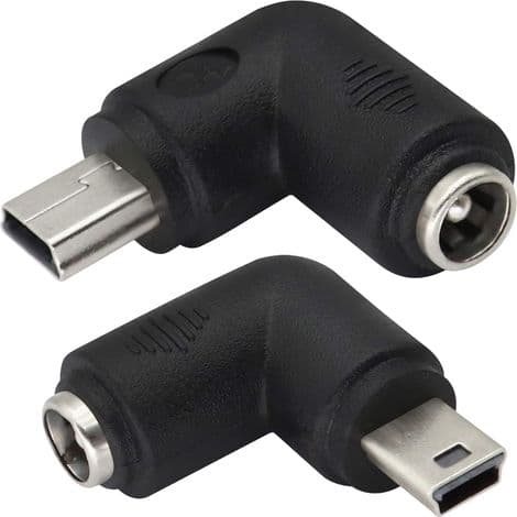 (2-pack minikontakter) 90° vinklad mini USB-strömadapter, mini USB hane till DC-gränssnitt 5,5 x 2,1 mm