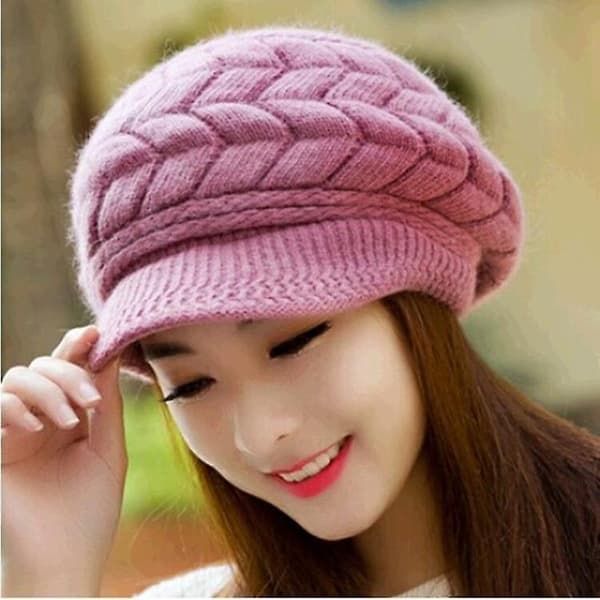Stickad Mössa, Vintermössor, Dam Beanie Mössa Purple 56cm-58cm