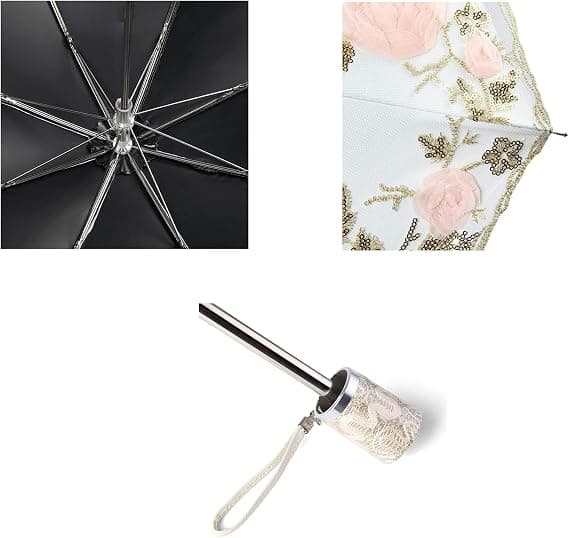 Sammenfoldelig paraply til kvinder, broderede blonder, regnparaply