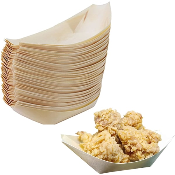 50Pcs Bamboo Plates Disposable,Wooden Serving Boats Plates for Parties, Weddings, Catering & More.