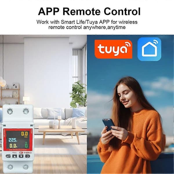 Tuya WiFi Smart energimåler strømbryter over/underspenningslekkasjebeskyttelse automatisk gjeninnkobler