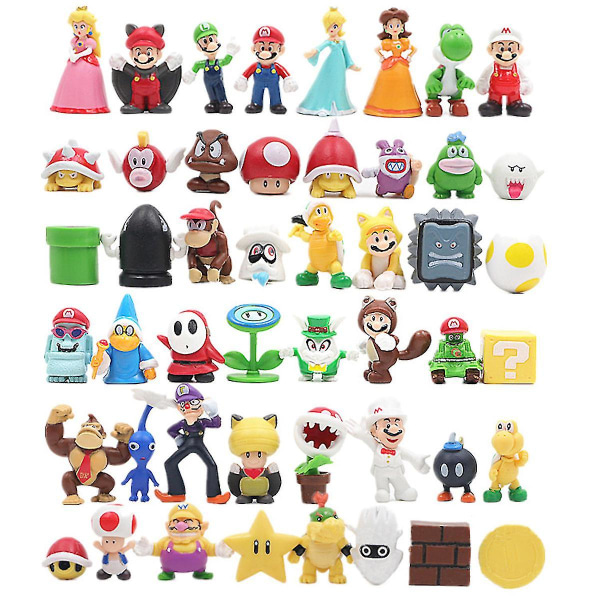 48 stk/sæt Super Mario Family Luigi Yoshi Bowser Wario Peach Toad Daisy Figur Model Legetøj