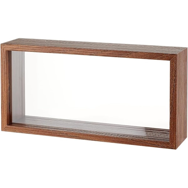 25,9x12,6x6cm Rektangulär Skugglåda Trä Skugglåda Display Case Skugglåda Ram med Dubbelsidig Klar Akrylfönster för  -- Valnöt Brun