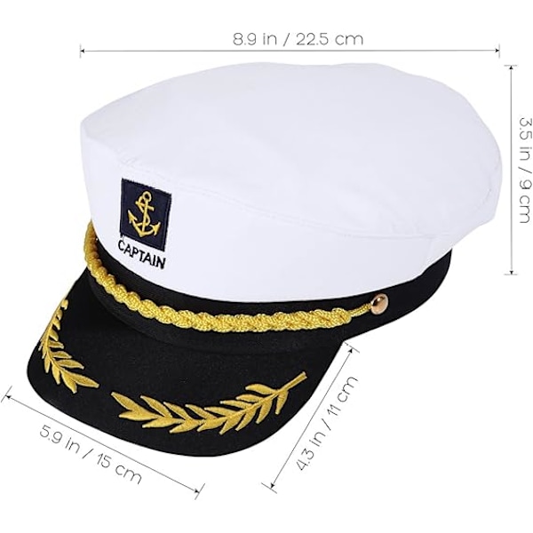 Voksen Yacht Båd Sailor Kaptajn Kostume Hat Cap Marine Admiral (Hvid)