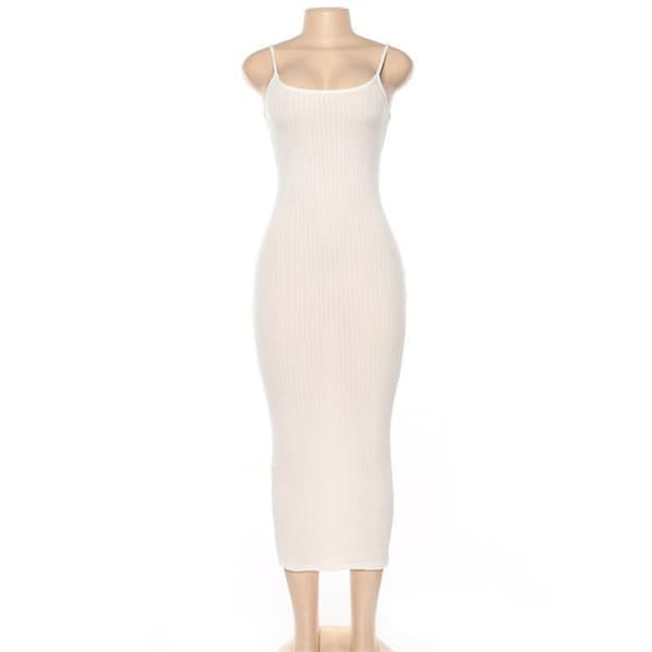Women's Spring Summer Spaghetti Strap Solid Slim Long Knitted Dress Women's Sling Backless Party Dress Black Black S