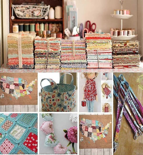 50 stk. bomullsstoffpakker - Assorterte design for DIY-søm og quilting-prosjekter