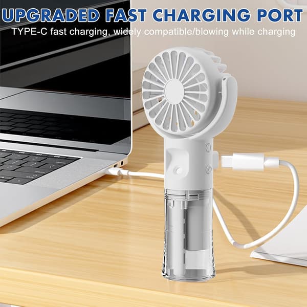 Mini bærbar tåkevifte, USB oppladbar lommevifte (hvit)