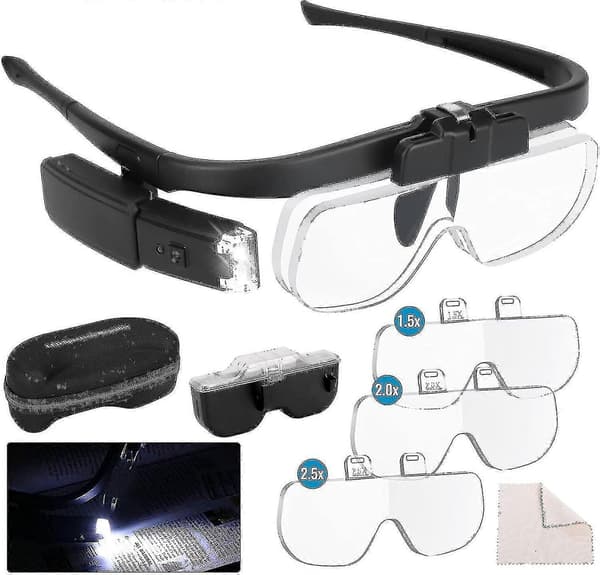 Hodebåndsforstørrelsesglass med lys USB-lading LED-belysning Brille-type leseforstørrelsesglass
