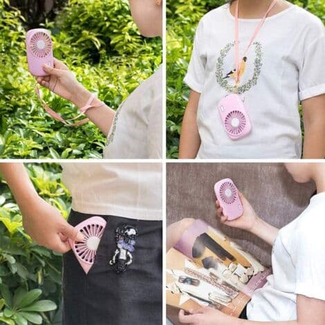 Mini bærbar ventilator med 2 justerbare hastigheder (pink)