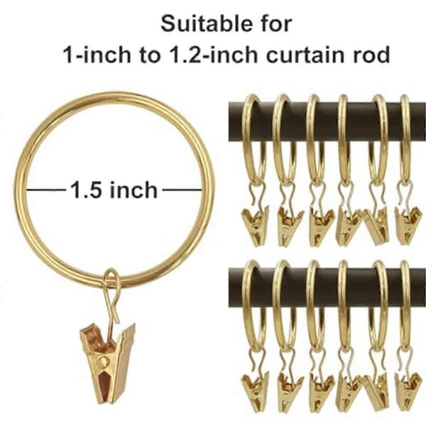 40 stk. gardinringe med clips, ringkroge Gold